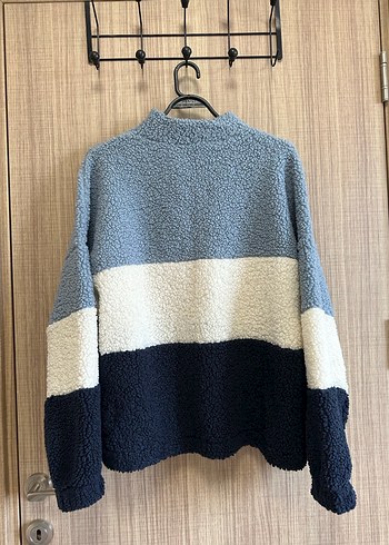 xs Beden mavi Renk Kadın Mavi Yarım Fermuarlı Örme Sweatshirt