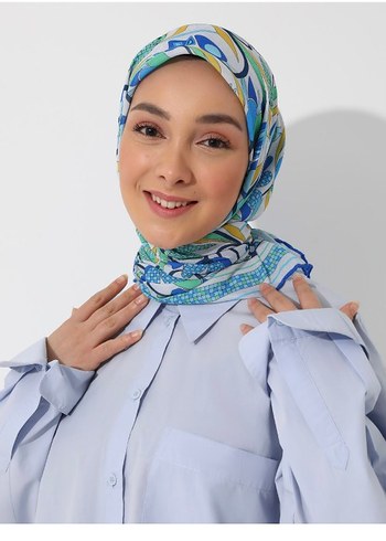 Bohem Tarz Pastel Mavi Kadın eşarp - Görsel 5