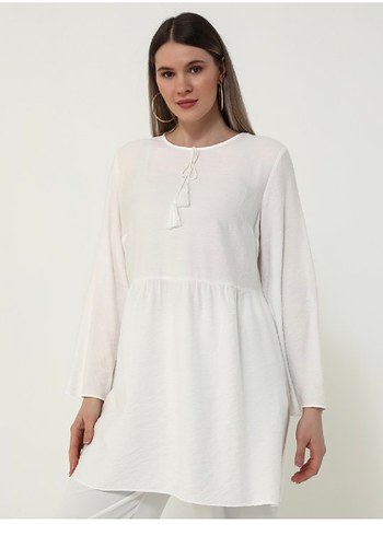 Beyaz  Salaş Midi Tunik - Görsel 2