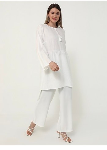 Beyaz  Salaş Midi Tunik - Görsel 3