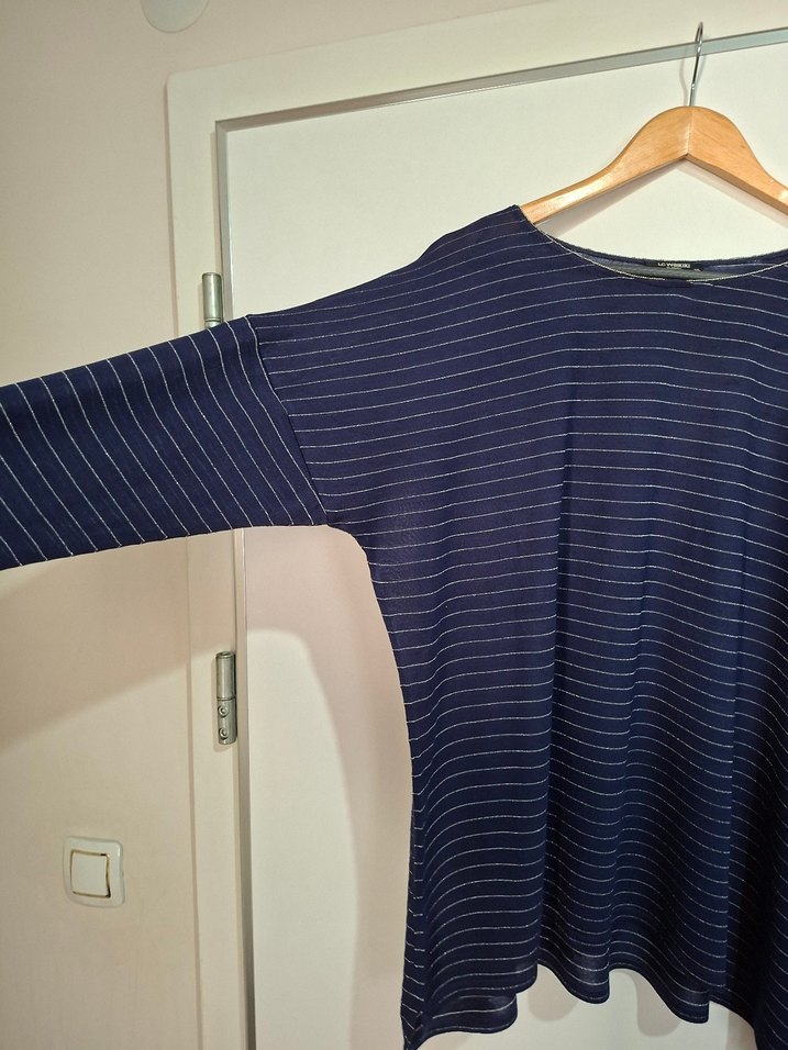 Çizgili, Uzun Kollu Kadın penye  Bluz - Görsel 2