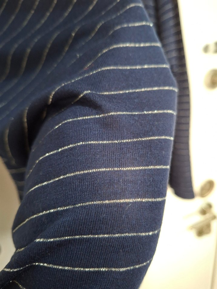 Çizgili, Uzun Kollu Kadın penye  Bluz - Görsel 5