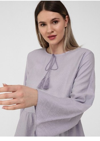 Lila Pamuk Kadın Midi Tunik, Uzun Kollu, Salaş - Görsel 5