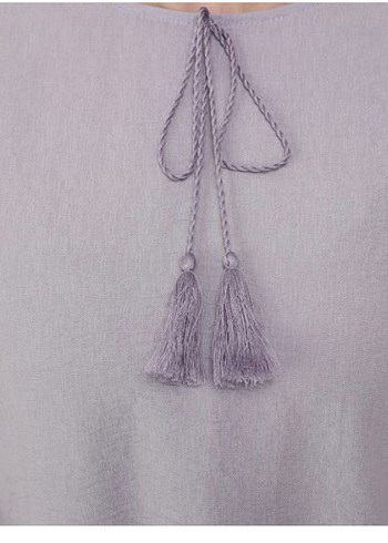 Lila Pamuk Kadın Midi Tunik, Uzun Kollu, Salaş - Görsel 7