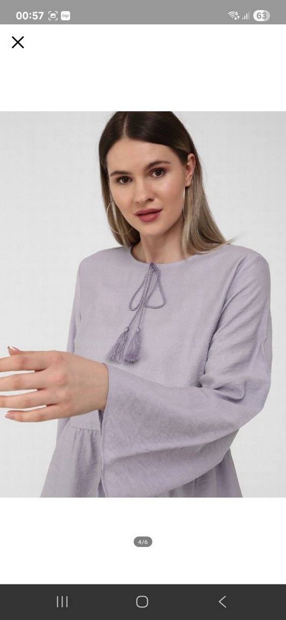 Lila Pamuk Kadın Midi Tunik, Uzun Kollu, Salaş - Görsel 5