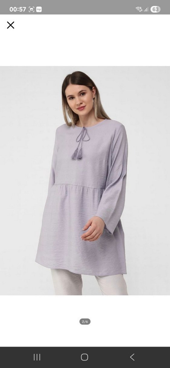 Lila Pamuk Kadın Midi Tunik, Uzun Kollu, Salaş - Görsel 2