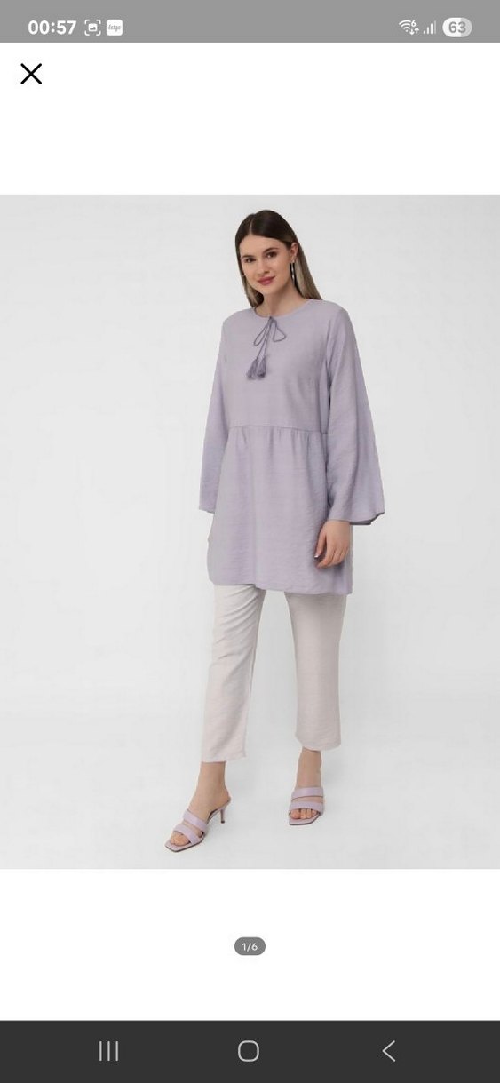 Lila Pamuk Kadın Midi Tunik, Uzun Kollu, Salaş - Görsel 3