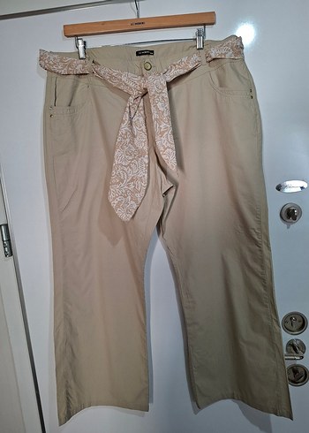 Bej Bol Kesim Keten Kumaş Kadın Pantolon - Görsel 9