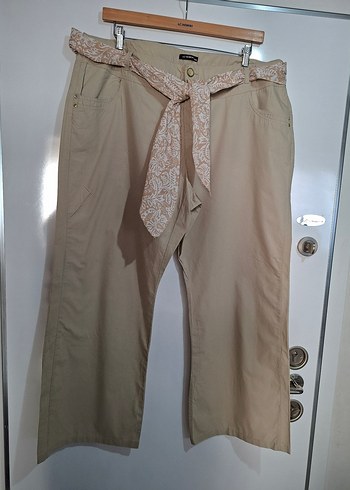 Bej Bol Kesim Keten Kumaş Kadın Pantolon - Görsel 7