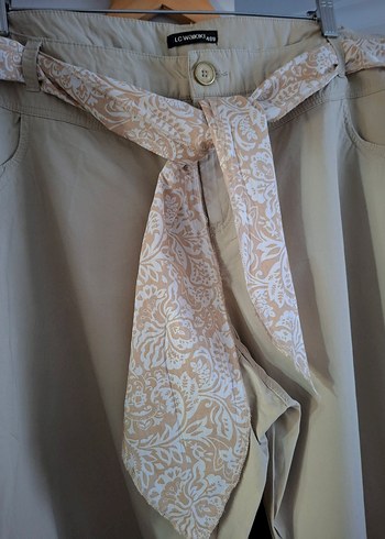 Bej Bol Kesim Keten Kumaş Kadın Pantolon - Görsel 11