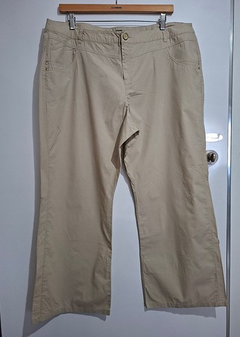 Bej Bol Kesim Keten Kumaş Kadın Pantolon - Görsel 4