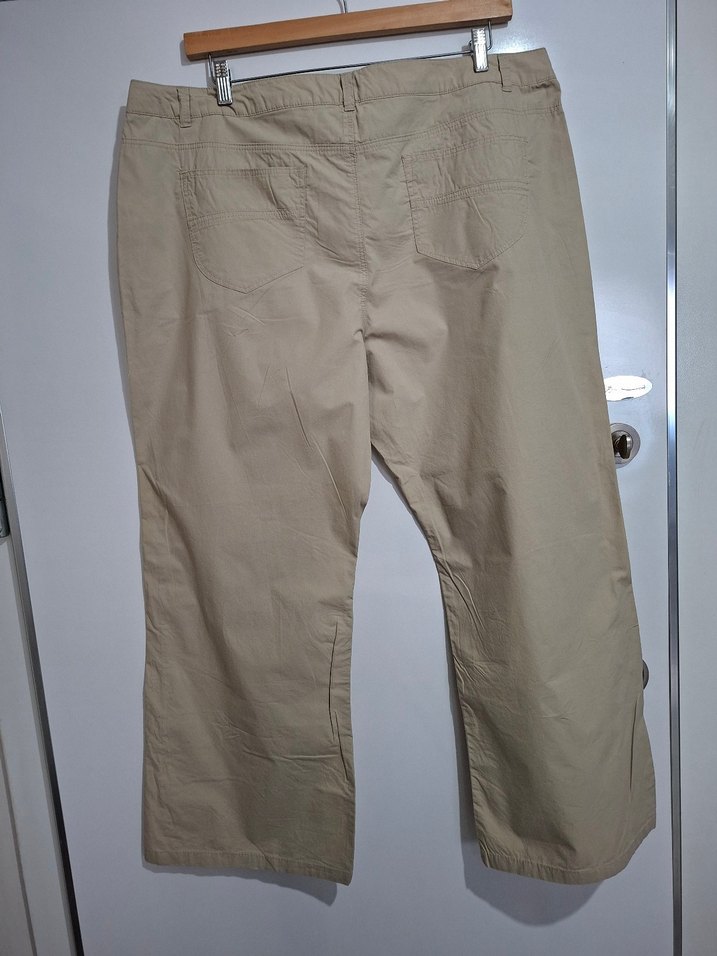 Bej Bol Kesim Keten Kumaş Kadın Pantolon - Görsel 5