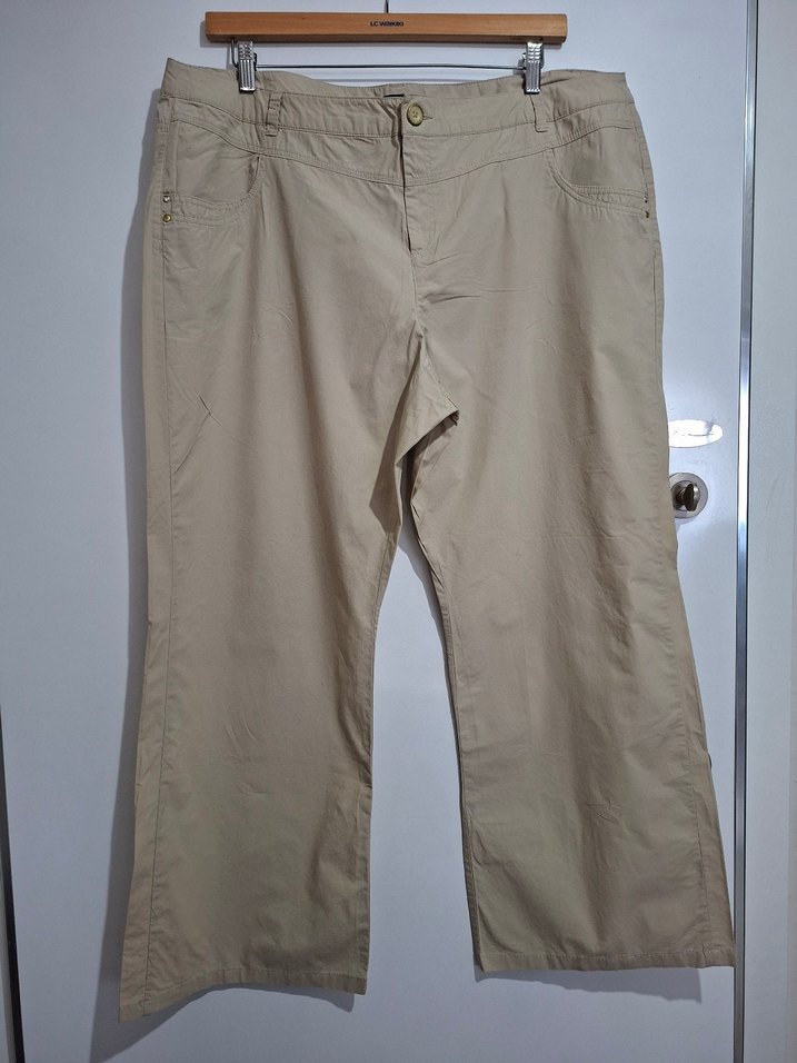 Bej Bol Kesim Keten Kumaş Kadın Pantolon - Görsel 4