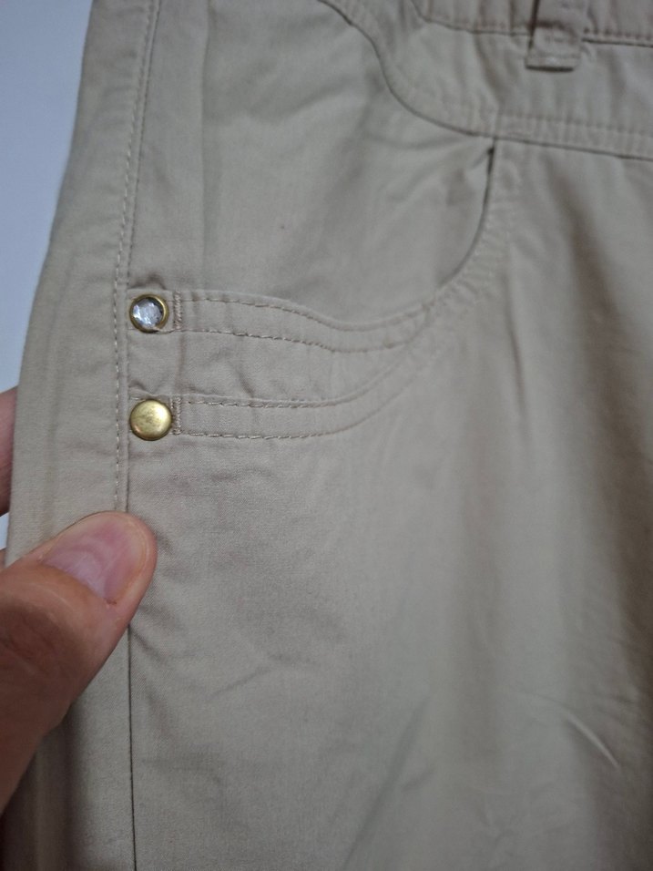 Bej Bol Kesim Keten Kumaş Kadın Pantolon - Görsel 3