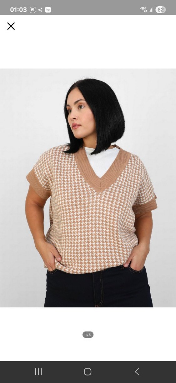 V Yaka Büyük Beden Kazayağı Desenli Süveter - Görsel 2