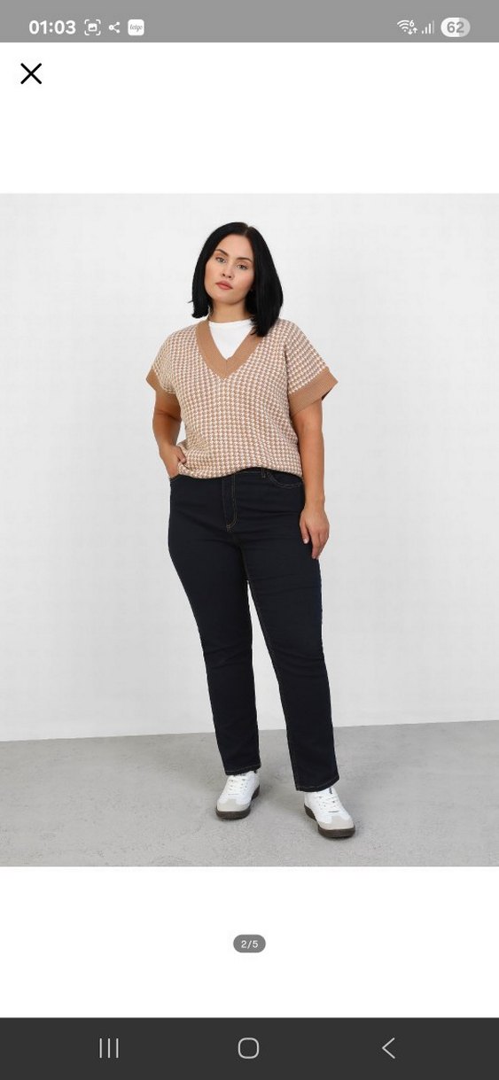 V Yaka Büyük Beden Kazayağı Desenli Süveter - Görsel 3