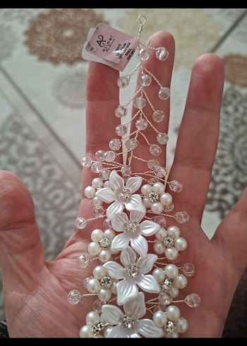 İnci Boncuklu Beyaz Kadın Saç Aksesuarı gelin tacı - Görsel 8