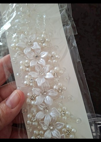 İnci Boncuklu Beyaz Kadın Saç Aksesuarı gelin tacı - Görsel 4