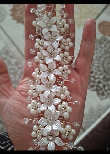 İnci Boncuklu Beyaz Kadın Saç Aksesuarı gelin tacı - Görsel 7