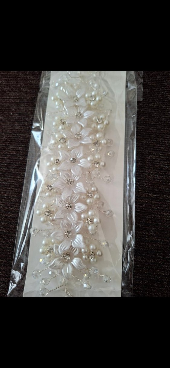 İnci Boncuklu Beyaz Kadın Saç Aksesuarı gelin tacı - Görsel 2