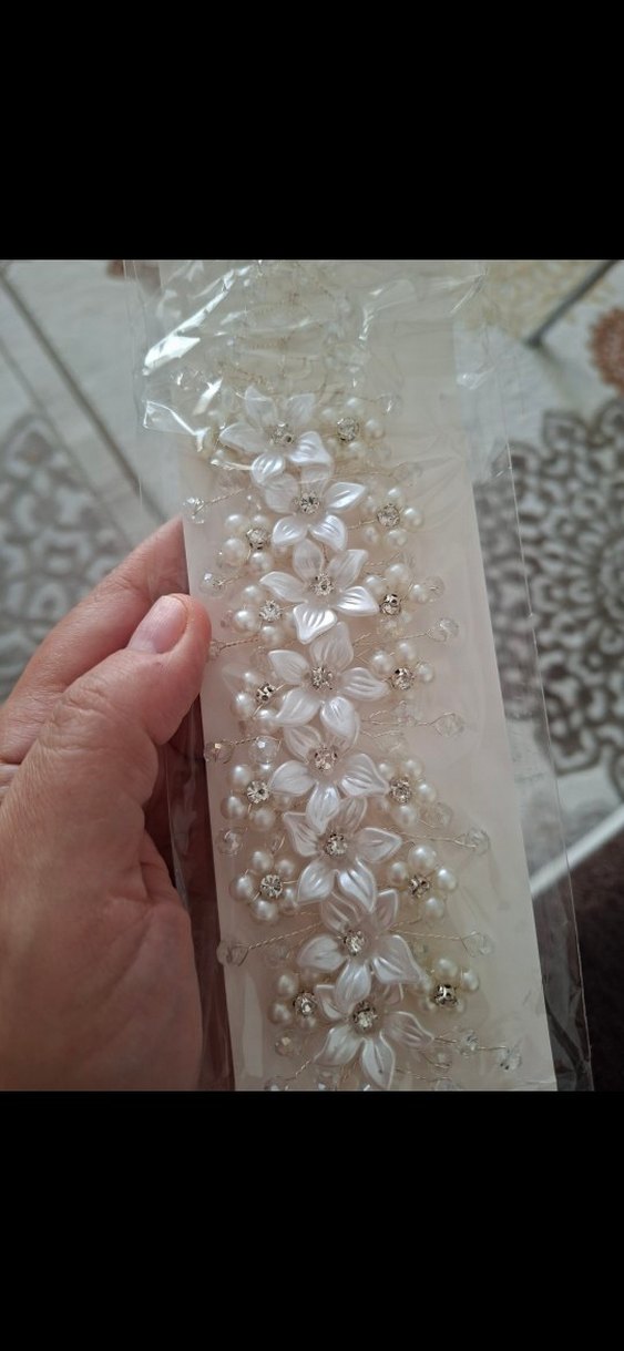 İnci Boncuklu Beyaz Kadın Saç Aksesuarı gelin tacı - Görsel 5