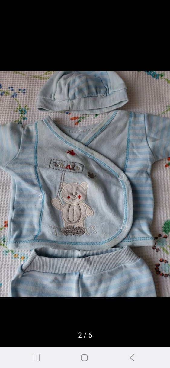 Nakışlı Mavi Bebek Takımı, Uzun Kollu, penye - Görsel 2