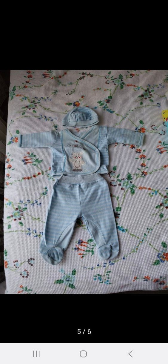 Nakışlı Mavi Bebek Takımı, Uzun Kollu, penye - Görsel 5