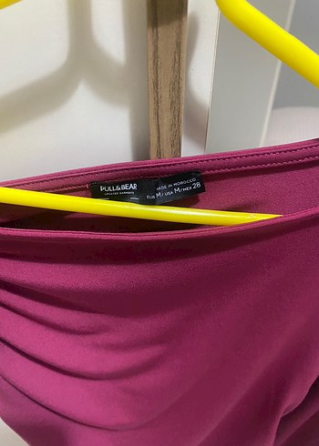 Pull and Bear Fusya Drapeli Uzun Tek Kollu Elbise