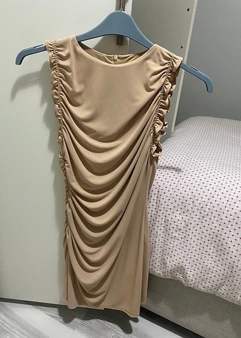 Zara Bej Drapeli Mini Elbise