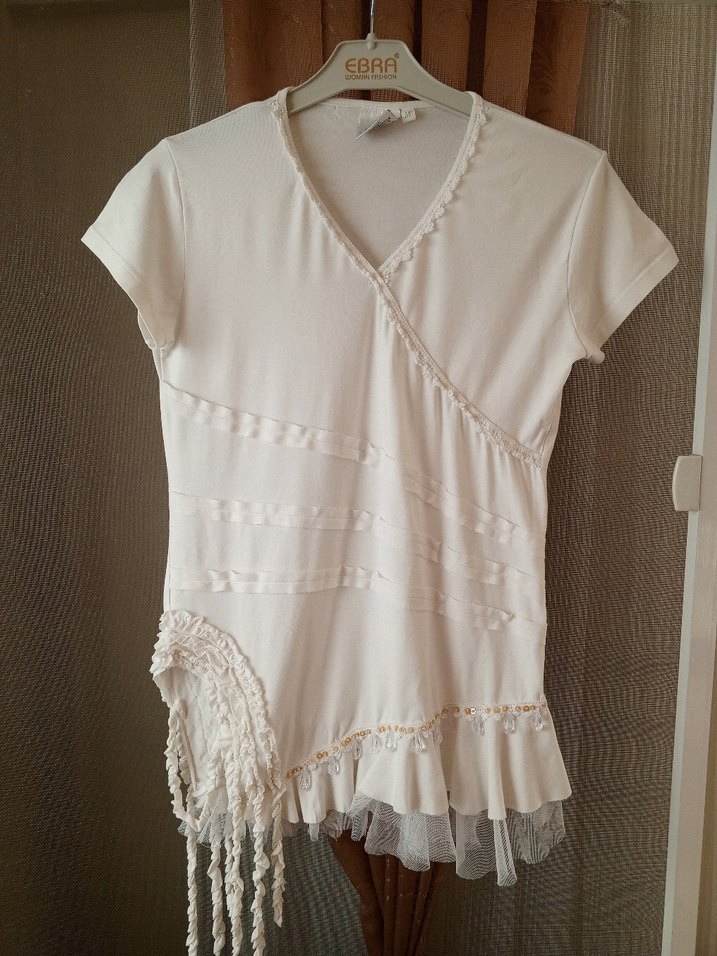 Dantel Detaylı Beyaz Hamile Mini Tişört - Görsel 2