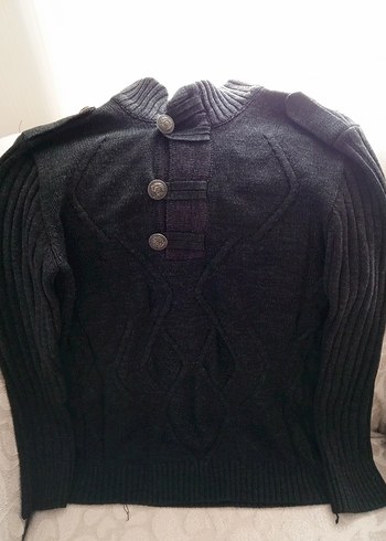 Düğmeli Gri Yüksek Yakalı Erkek Triko - Görsel 2