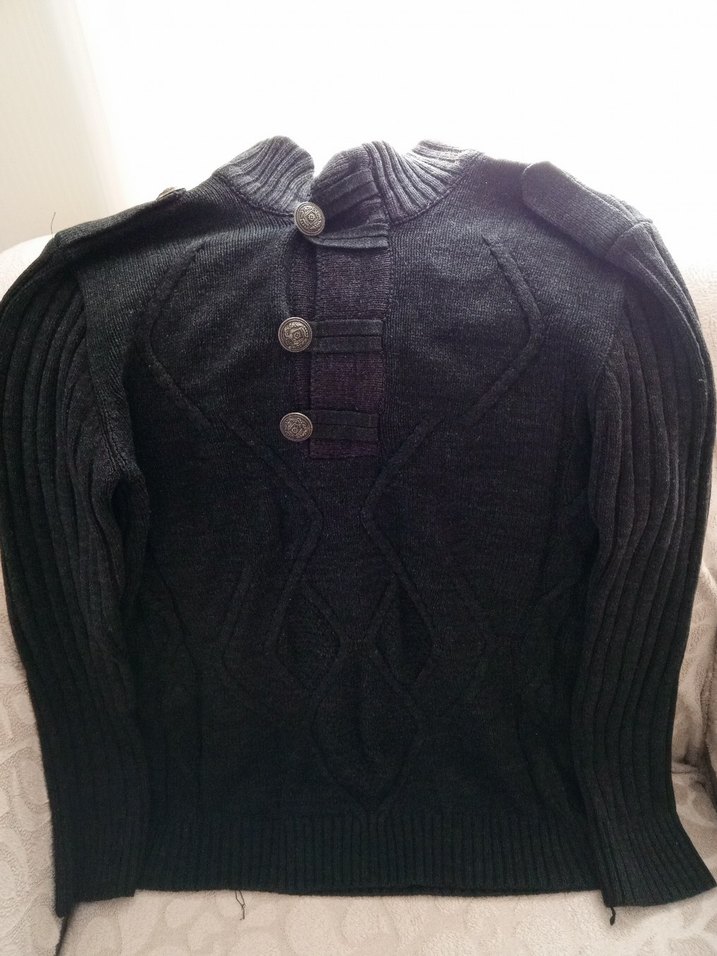 Düğmeli Gri Yüksek Yakalı Erkek Triko - Görsel 2