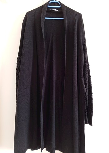 Siyah Uzun Kadın Hırka - Görsel 2