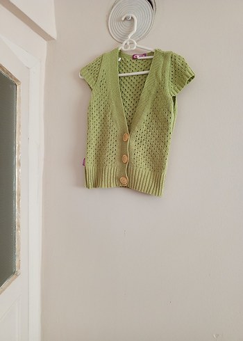Kız Çocuk Yeşil Kısa Kollu İnce Triko Hırka