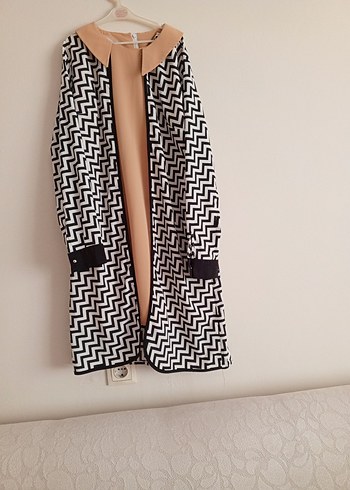 Diğer Zebra Desenli Bej Uzun Kadın Kaban