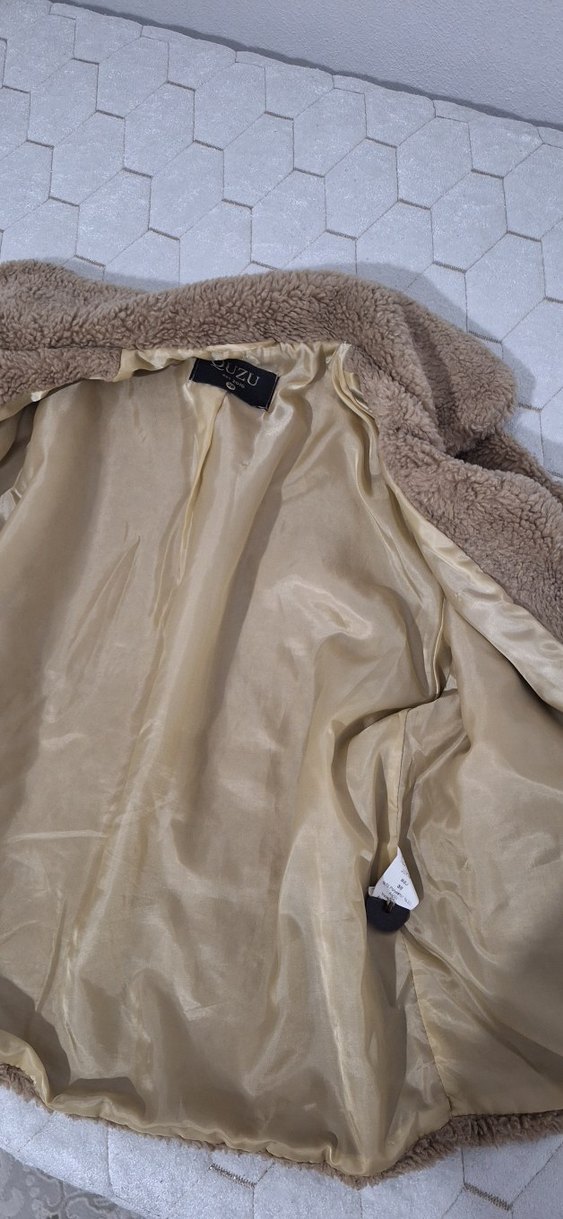 Kadın Bej Peluş Midi Kaban - Görsel 4