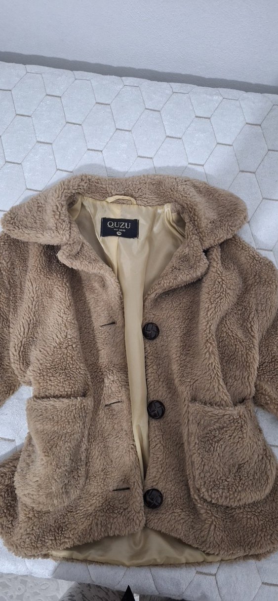 Kadın Bej Peluş Midi Kaban - Görsel 2