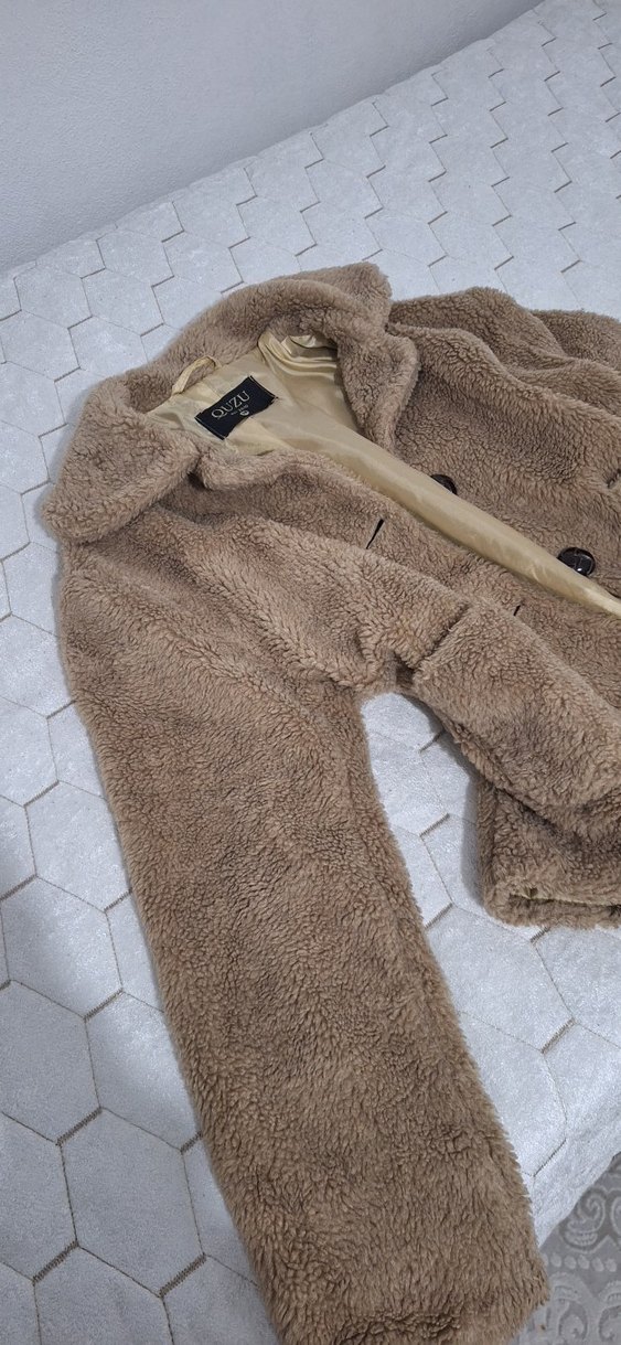 Kadın Bej Peluş Midi Kaban - Görsel 3