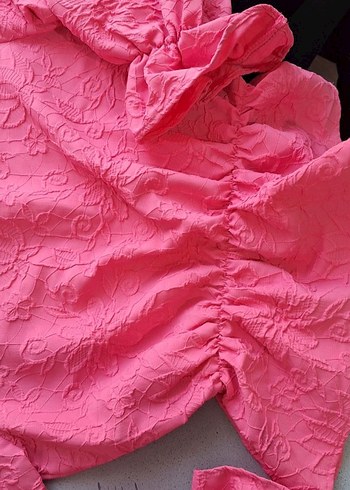 Pembe Nakışlı Kız Bluzu Volanlı - Görsel 3