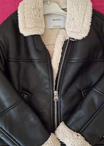Bershka Siyah Deri Kürklü Biker Ceket