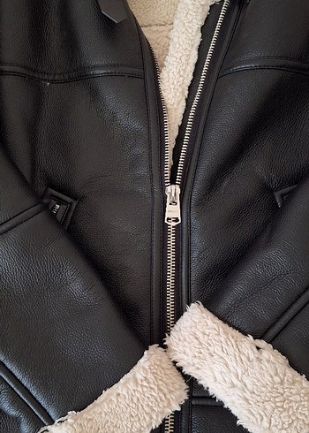 Bershka Bershka Siyah Deri Kürklü Biker Ceket