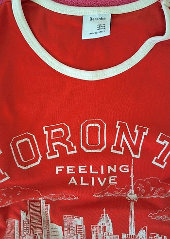 Bershka Kırmızı Baskılı Crop