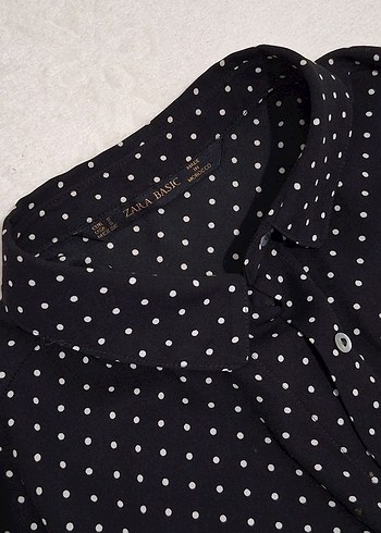 Siyah Puantiyeli Uzun Kollu Kadın Gömlek - Görsel 2
