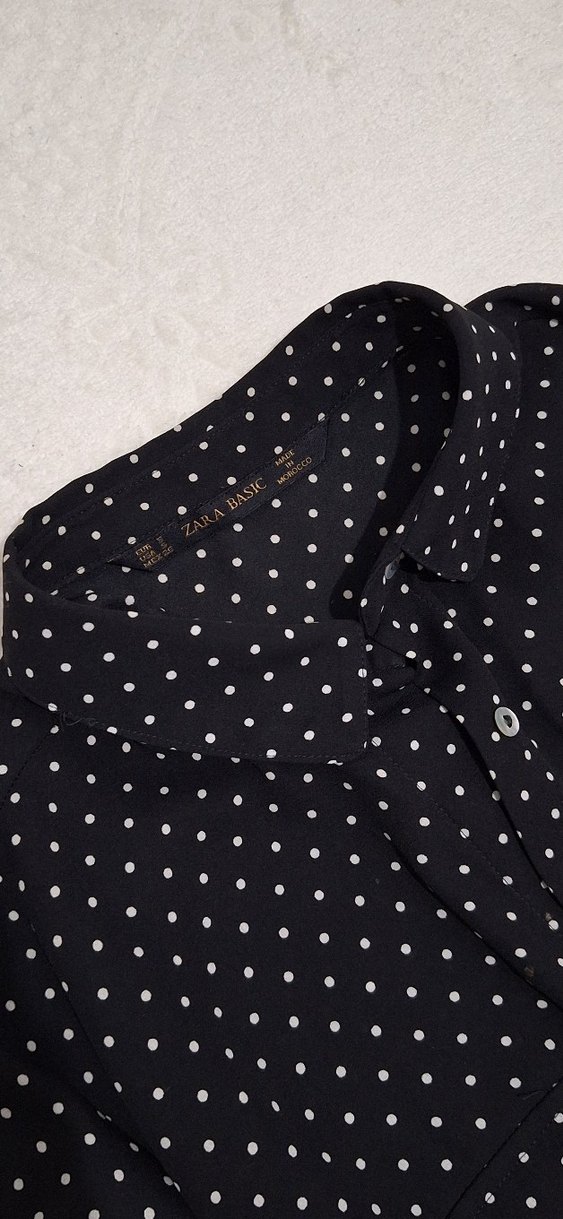 Siyah Puantiyeli Uzun Kollu Kadın Gömlek - Görsel 2