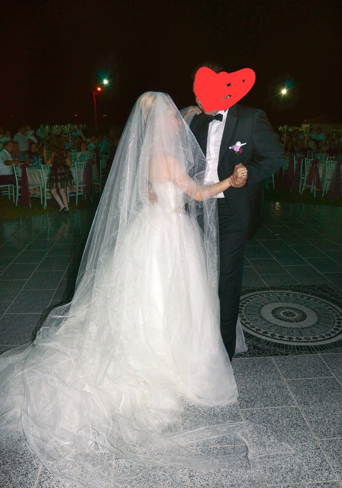 Uzun Beyaz Straplez prenses Kesim Gelinlik - Görsel 4