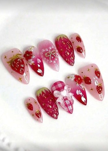 Çilek Takma Tırnak !YENİ ÜRÜN! - Görsel 2