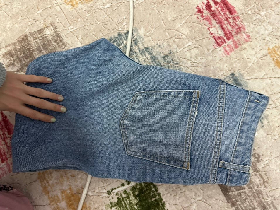 Kadın Mavi Denim Bol Kesim Midi Jean - Görsel 4