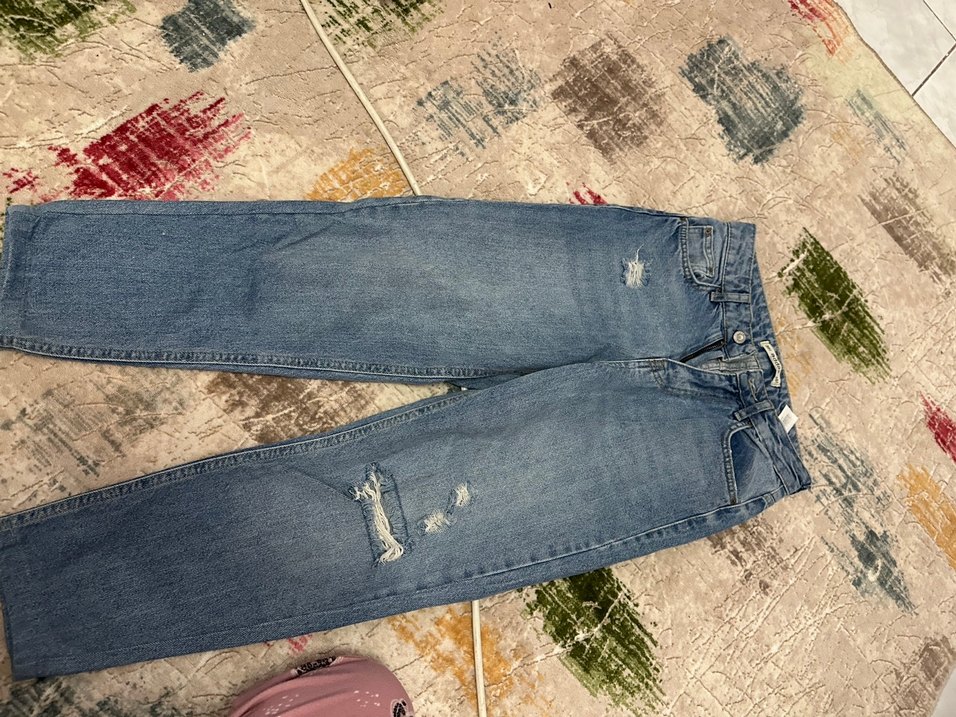 Kadın Mavi Denim Bol Kesim Midi Jean - Görsel 3