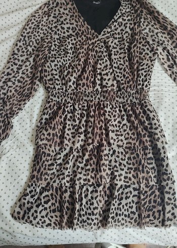 Leopar Desenli Kadın Mini Elbise