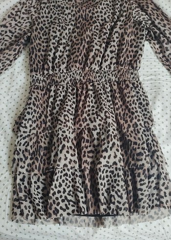 38 Beden Leopar Desenli Kadın Mini Elbise